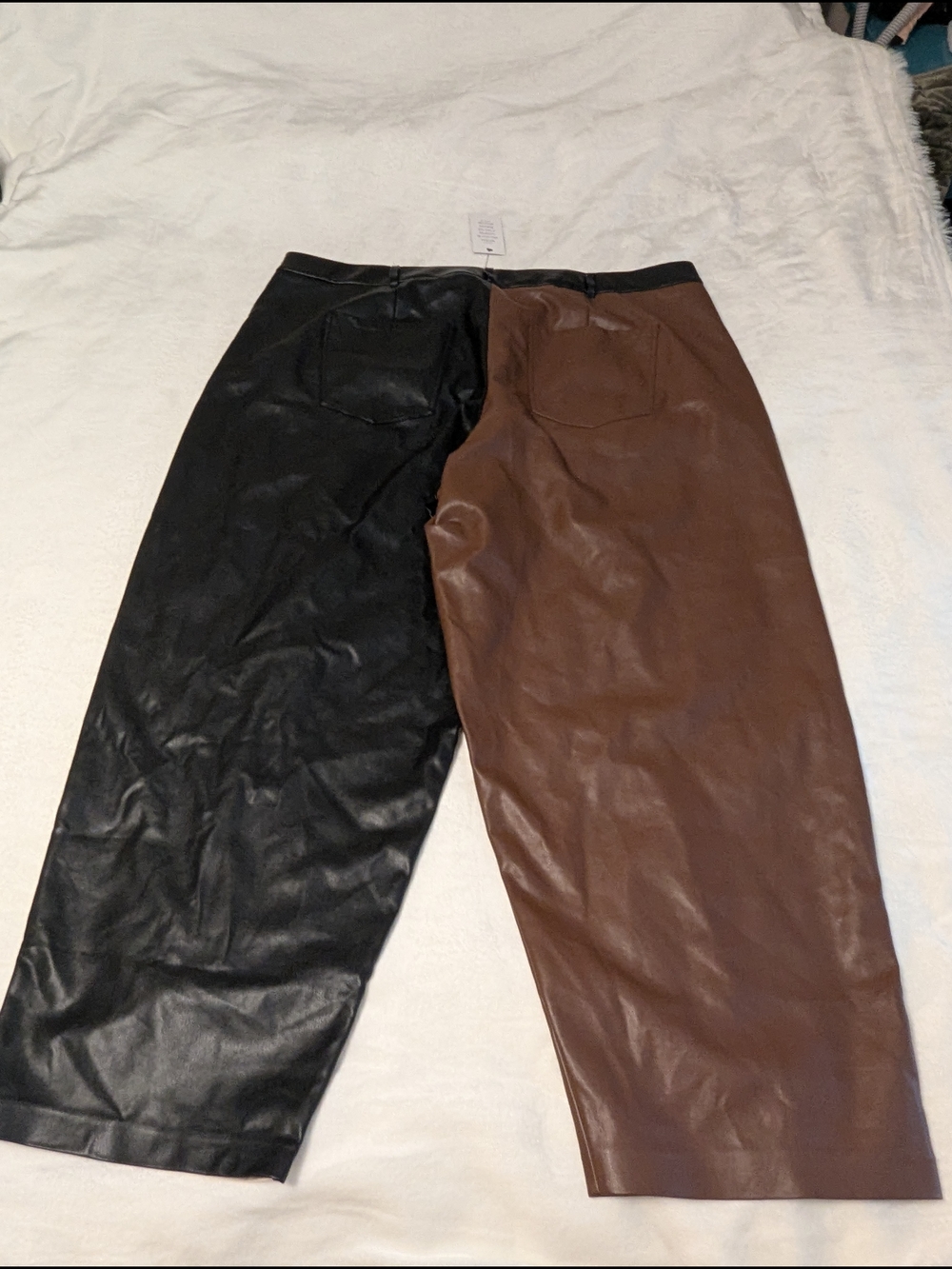 Colorblock Faux Leather Women’s Pants - Brown/Black/Cream - Picture 3 of 6